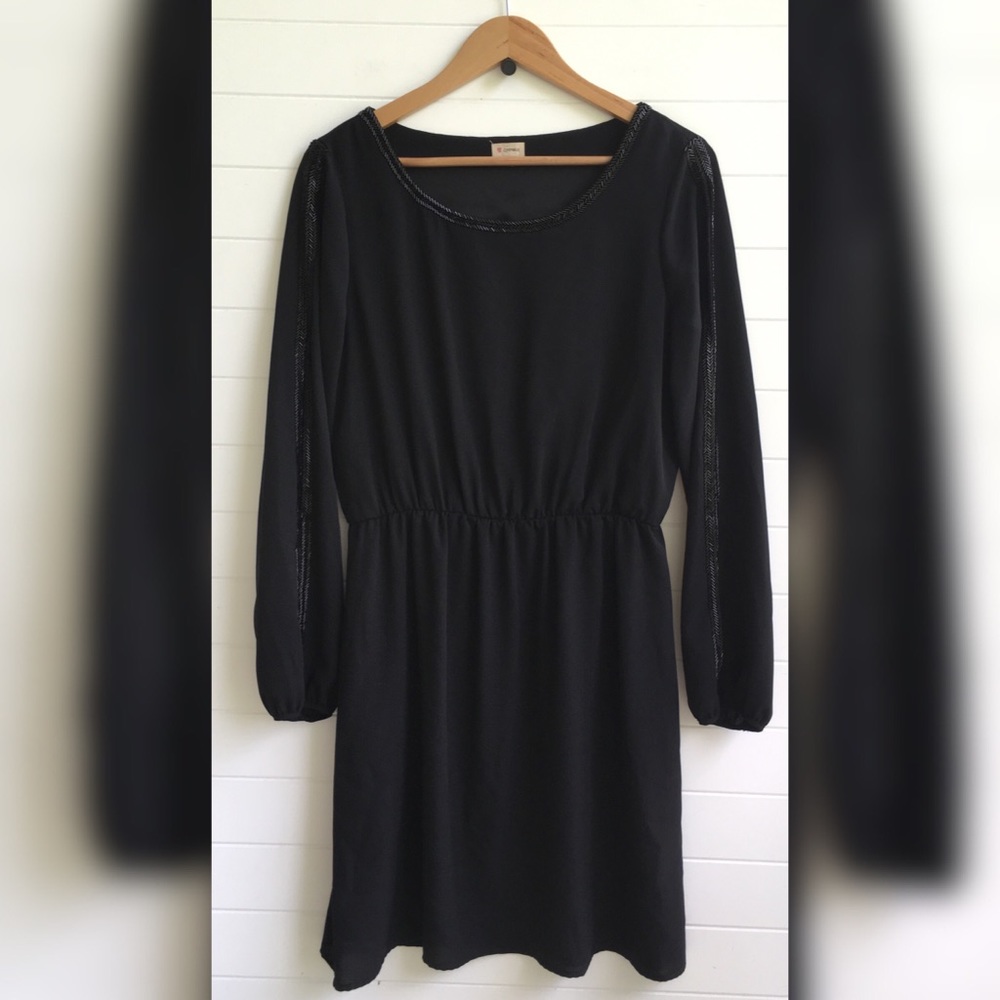 Cremieux Beaded Open Sleeve Little Black Dress EUC